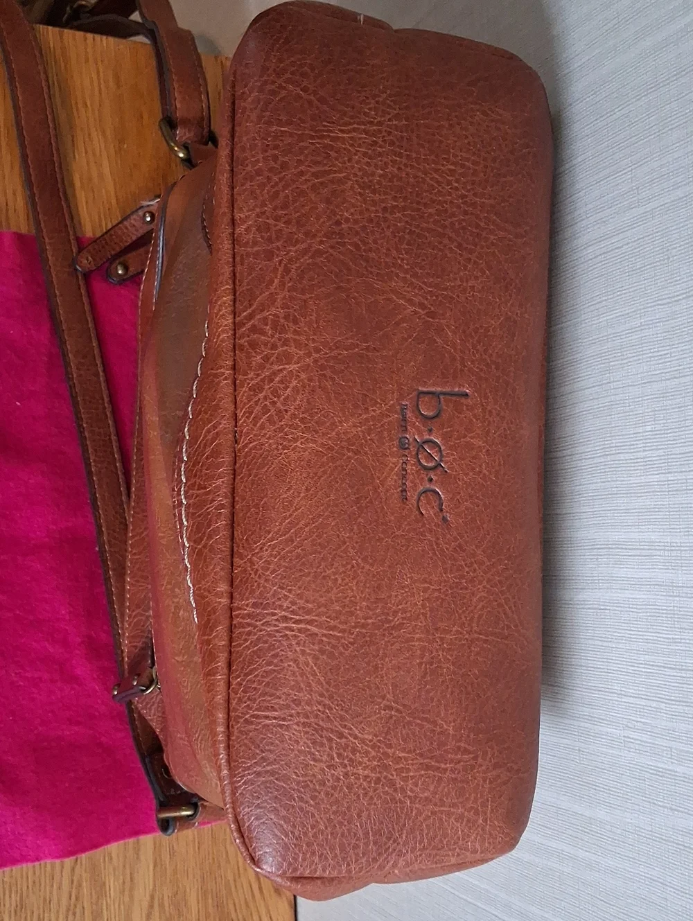 B.O.C. Women's Brown Leather Crossbody Bag with Floral Embossing